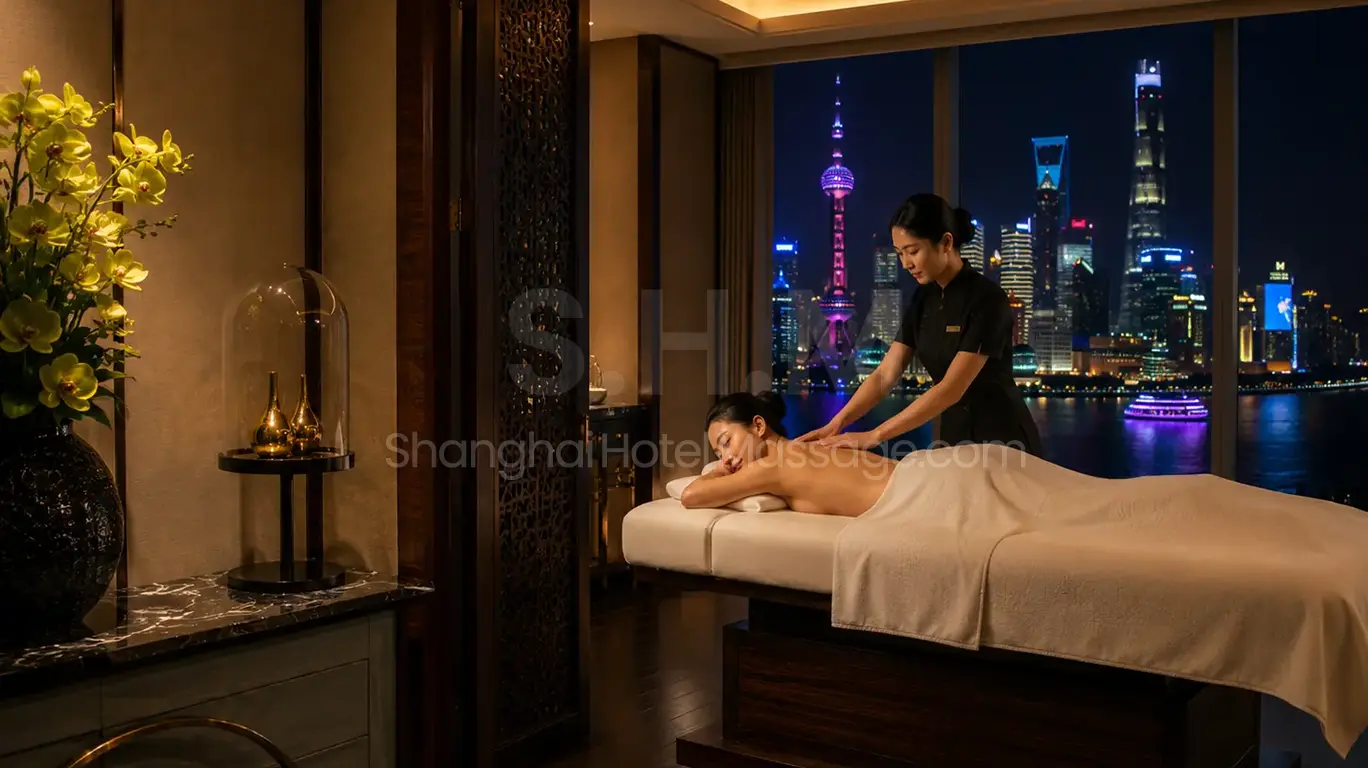 Shanghai hotel massage service in a luxury hotel room overlooking the Shanghai skyline